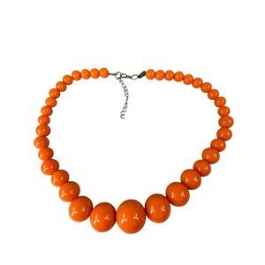 Vintage Orange Beaded Necklace Adjustable Bold Color Fall Halloween Autum